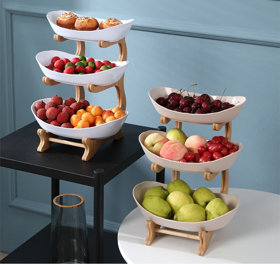 Fruteira de Mesa em Bambu - 3 andares