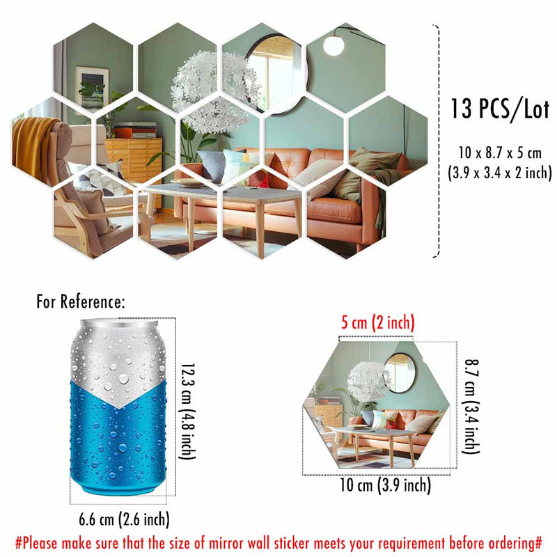 Adesivos de Parede de Espelho em Acrílico Hexagonal