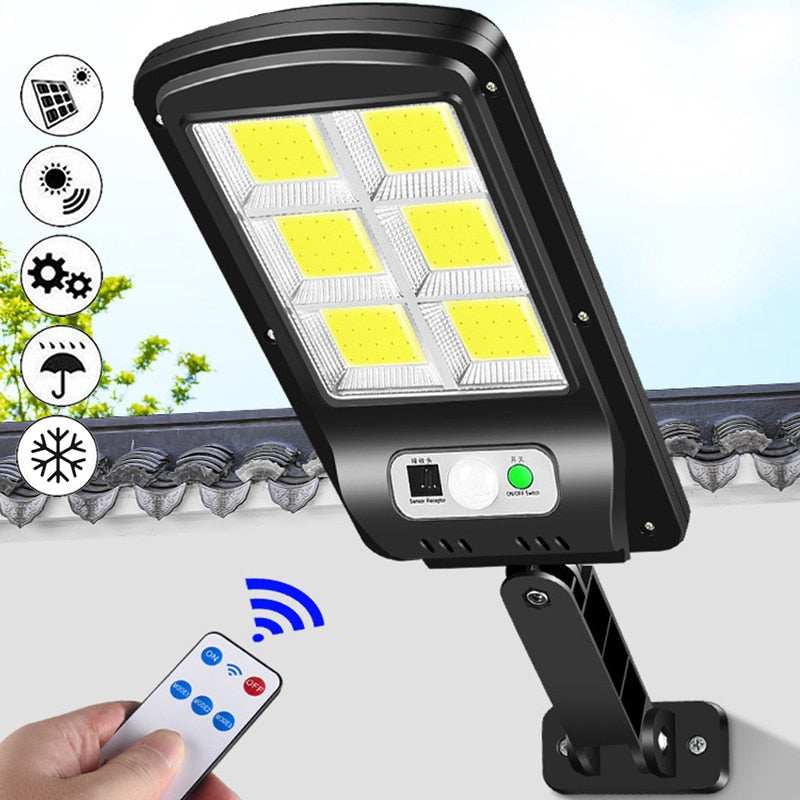 Lâmpada solar de led para áreas externas, lâmpada 120/128/160 cob com sensor de movimento, à prova d'água, segurança para jardim, pátio, caminho e quintal