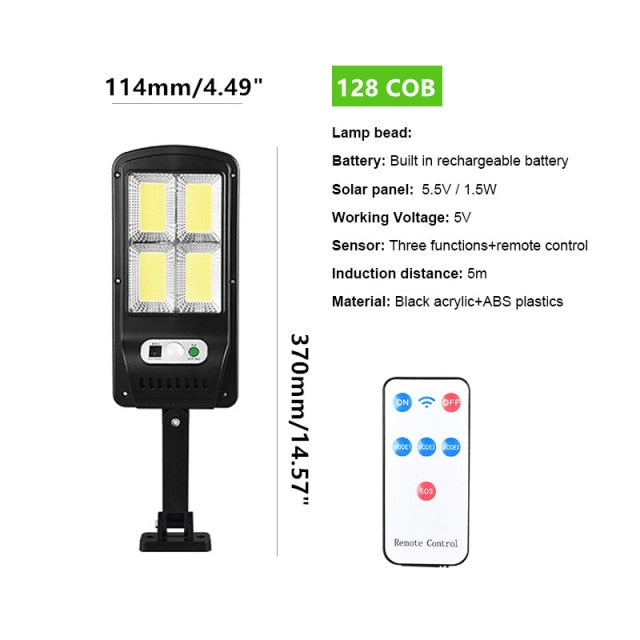 Lâmpada solar de led para áreas externas, lâmpada 120/128/160 cob com sensor de movimento, à prova d'água, segurança para jardim, pátio, caminho e quintal