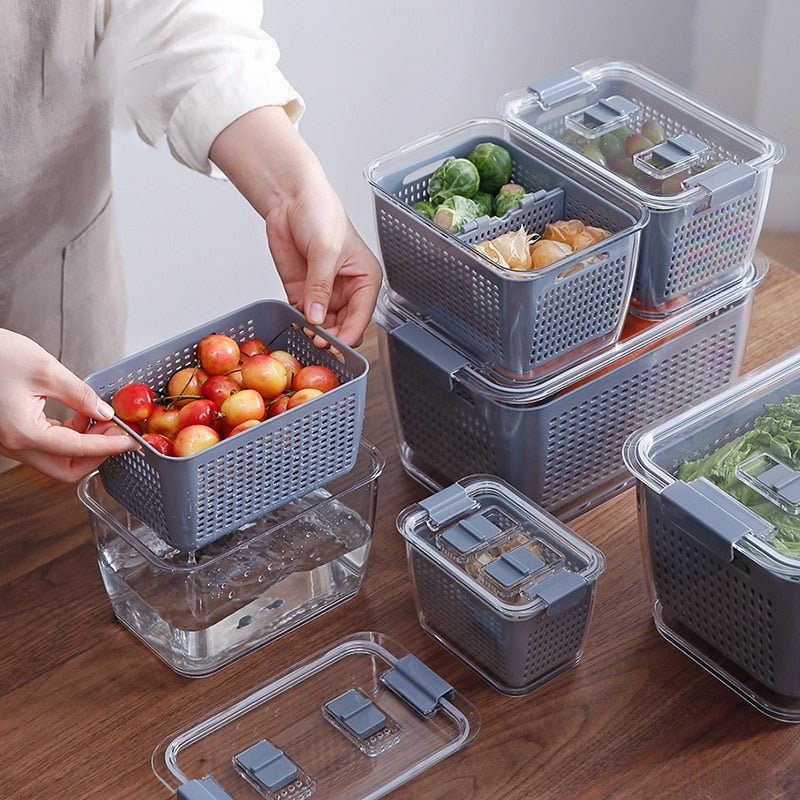 Caixa de armazenamento de cozinha frutas vegetais fresco mantendo caixa drenagem cesta pia filtro cesta de armazenamento de tela