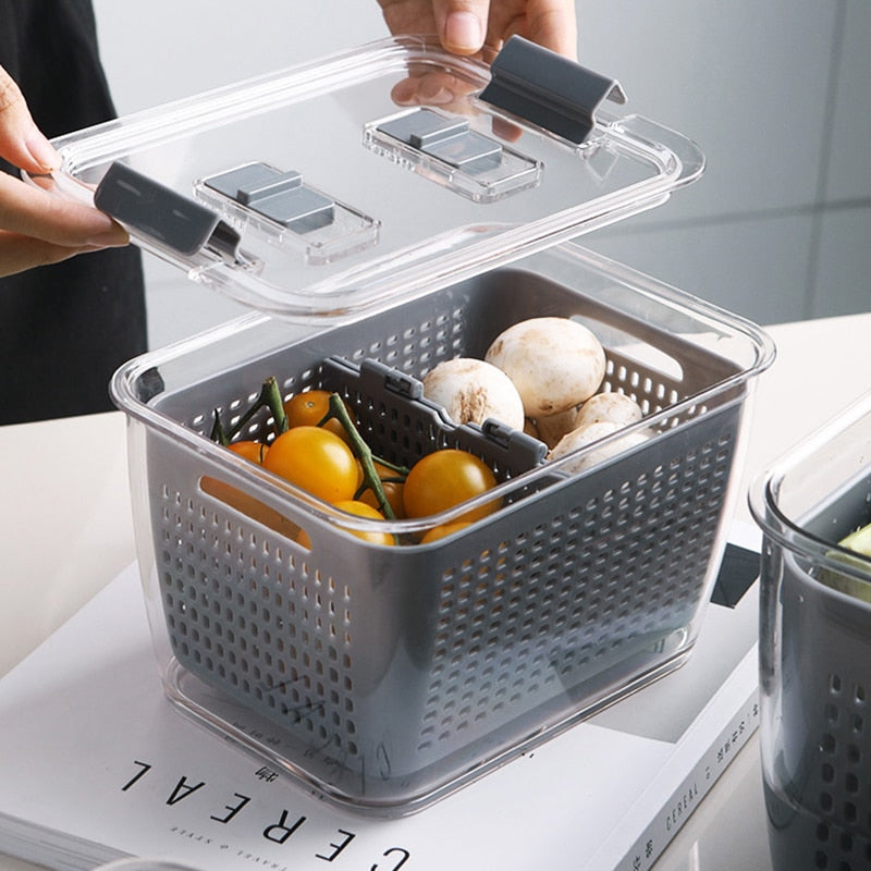 Caixa de armazenamento de cozinha frutas vegetais fresco mantendo caixa drenagem cesta pia filtro cesta de armazenamento de tela